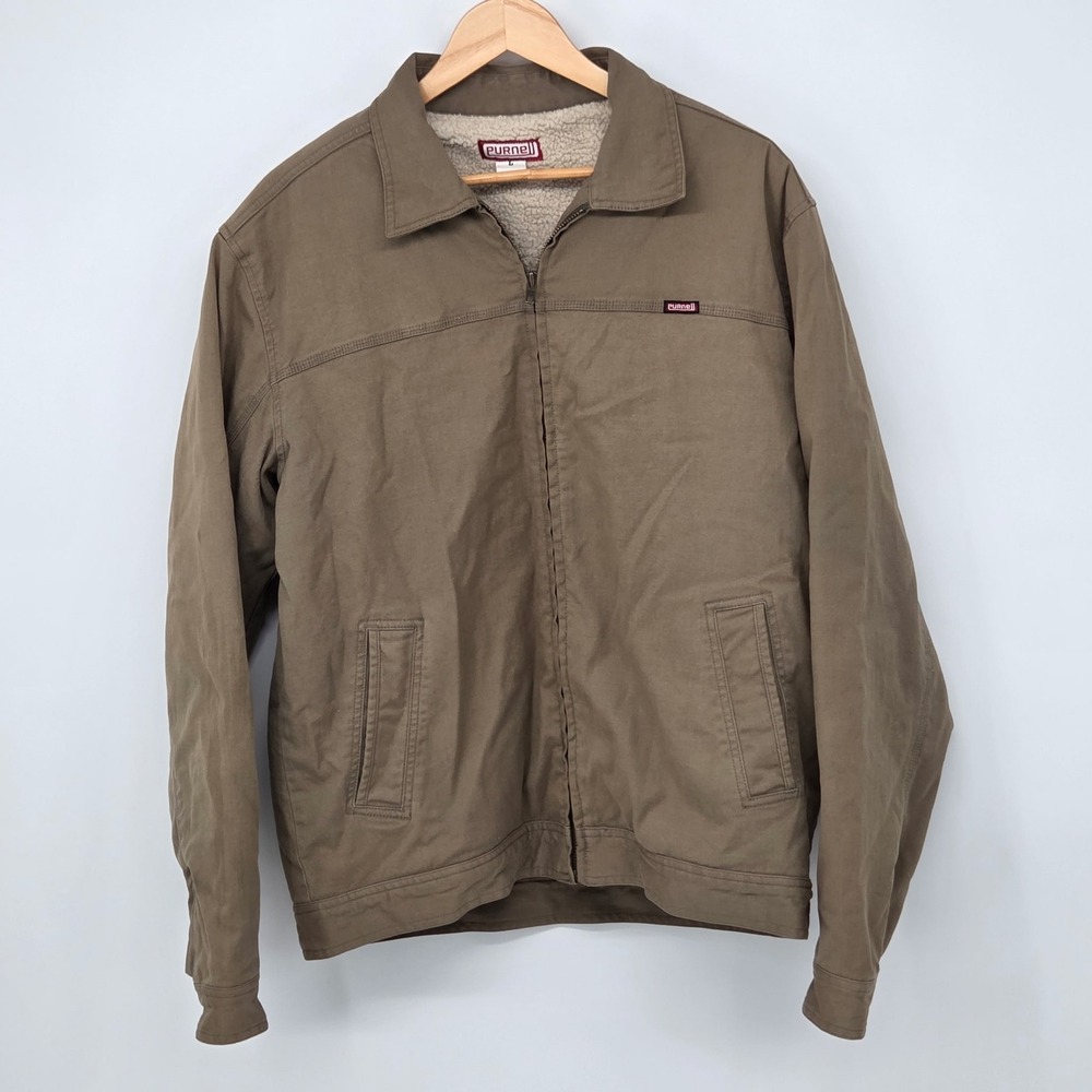 Purnell Stretch Canvas Sherpa Lined Gasoline Jacket L Size Large EUC Olive